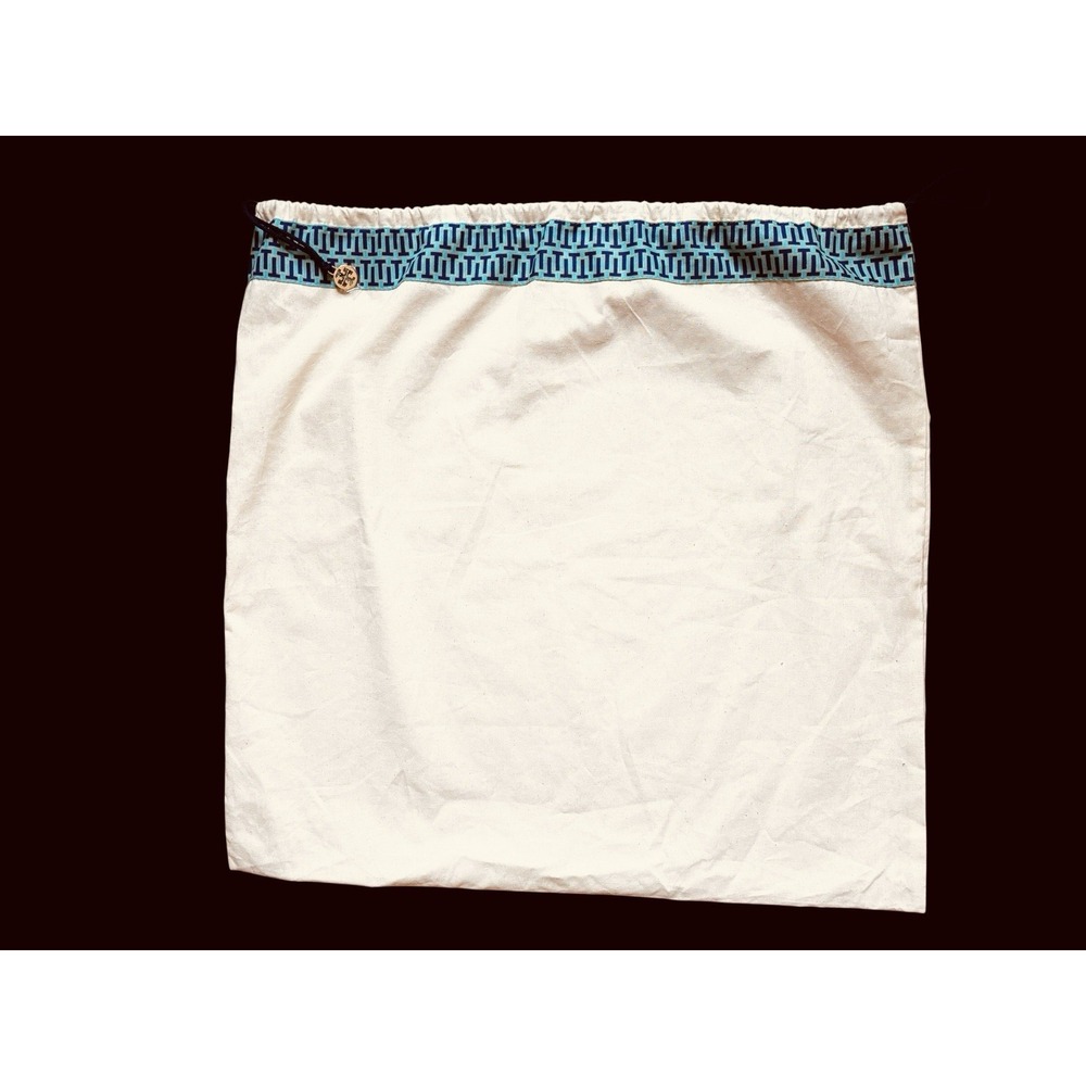 Tory Burch Off White Drawstring Logo Ribbon Charm Designer Accessory Dust Bag